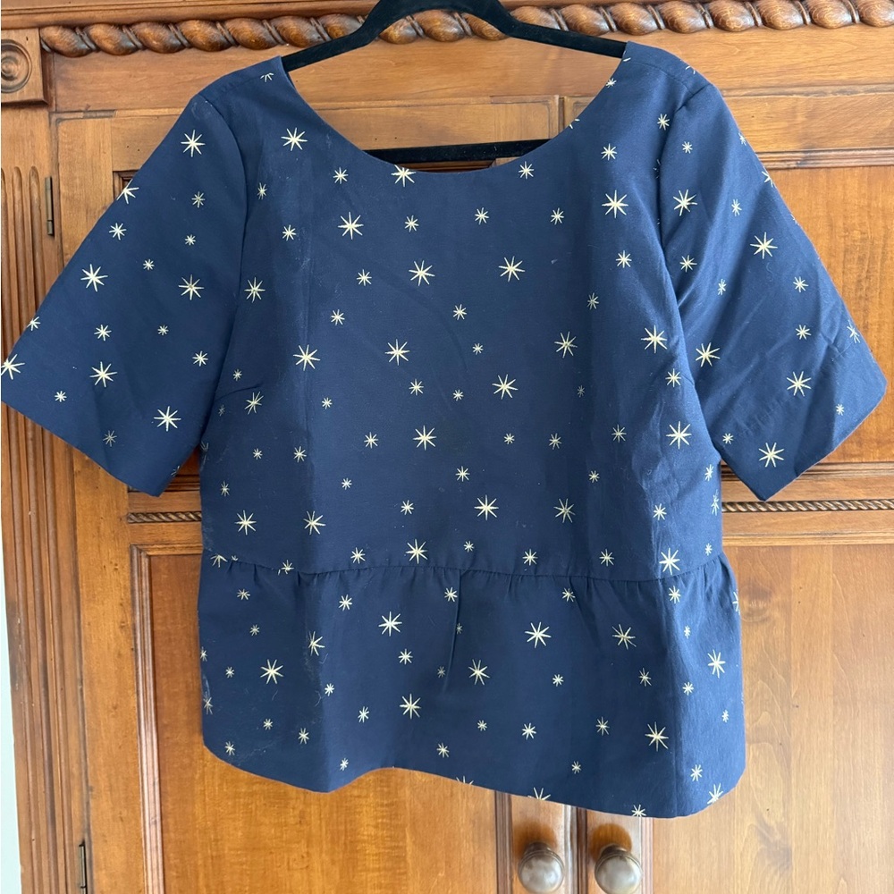 Sezane Navy Star Print Blouse